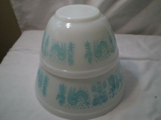Vintage Pyrex Amish Butterprint Turquoise On White 3 Mixing Bowl 401 402