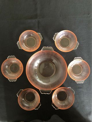 Vintage Pink Depression Glass Homespun Berry Bowls,  Set Of 6