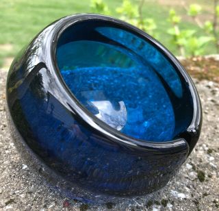 Vintage Retro Bluenique Viking Glass Orb Sphere Ashtray