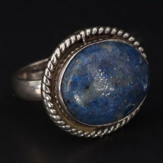 Vtg Sterling Silver - Braided Lapis Lazuli Cabochon Solitaire Ring Size 6.  5 - 9g