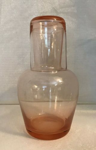 Vintage Pink Depression Glass Bedside Water Decanter With Matching Glass