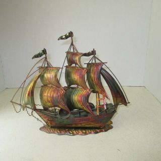 Vintage Metal Tin Sailing Clipper Pirate Ship Boat Nautical Decor Nanco Vgc