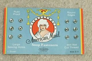 Vintage Dress Snap Fastener On Card,  American Maid Brand,  Woman - Colonial Hair