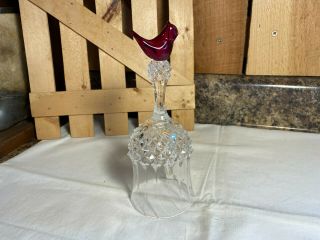 Vintage Clear Glass Bell With Red Glass Bird On Top