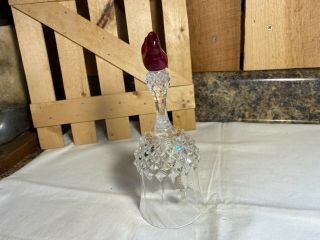 Vintage Clear Glass Bell with Red Glass Bird on Top 2
