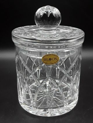 Vintage Block Crystal 9 " Tall Lidded Biscuit Barrel Jar Hand Made /