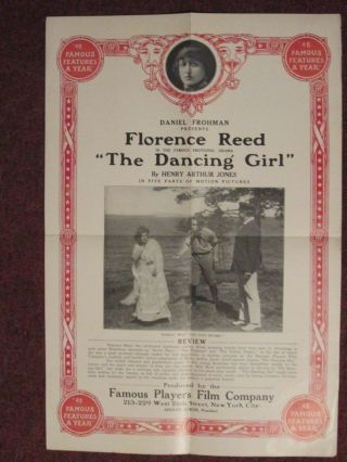 The Dancing Girl - 1915 Silent Movie Poster - Florence Reed