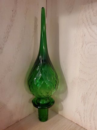 Vintage Italian Empoli Genie Bottle Green Glass Stopper Only Measures 8 "