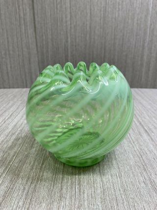 Fenton Spiral Optic Opalescent Green Rose Bowl Vase 1939 - Rare