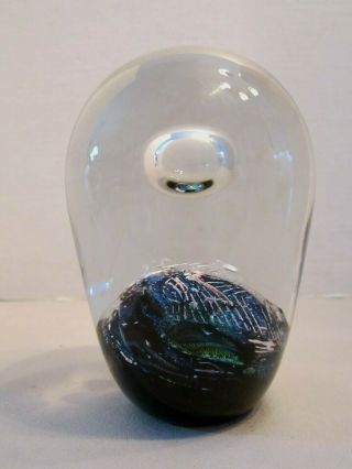 R Stewart Art Studio Glass Egg Iridescent Paperweight W Bubble 5 " Signed