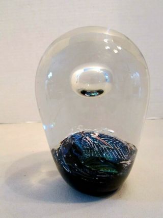 R Stewart Art Studio Glass Egg Iridescent Paperweight w Bubble 5 
