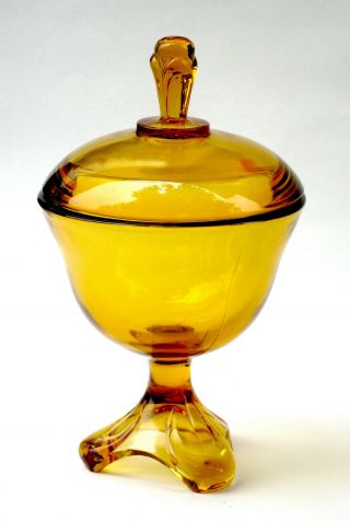 Viking Glass Amber Epic Arching Foot Covered Candy Dish Three Toes Compote 7008