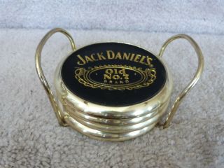 VINTAGE 2001 Jack Daniel ' s Whiskey Old No.  7 Leather & Gold Metal Coasters RACK 2