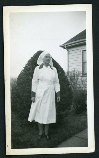 Mature Woman Nurse Red Cross Uniform Vintage Photo Snapshot 1940s Medical Ww2