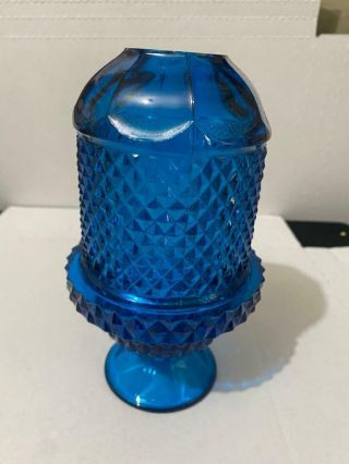 Vintage Viking Glass Blue Diamond Point Glimmer Fairy Lamp 7 " High