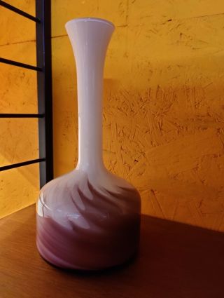 Vintage Empoli Italian Art Glass Vase Purple On White Cased Glass