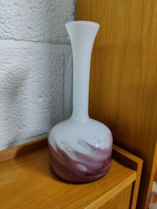Vintage Empoli Italian Art Glass Vase Purple on White Cased Glass 2