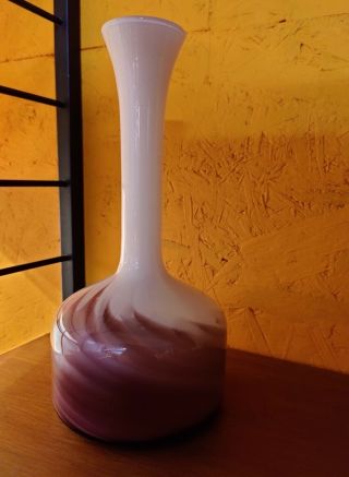Vintage Empoli Italian Art Glass Vase Purple on White Cased Glass 3