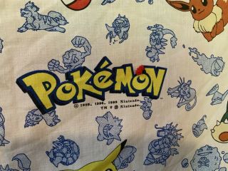 Vintage 1998 Pokemon Quilt Homemade Out Of Bed Sheet Pikachu,  65x41