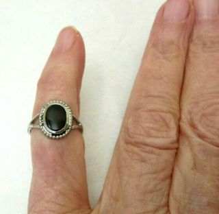 Vintage Sterling Silver Ring With Black Onyx,  Size 4