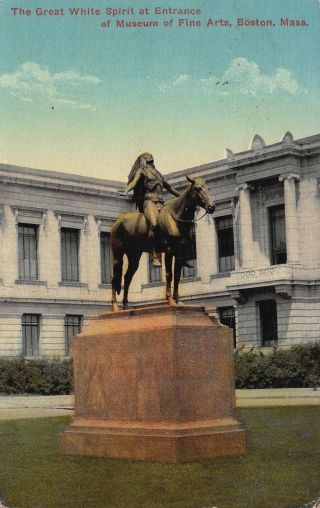 Vtg 1913 Postcard Great White Spirit Statue Museum Of Fine Arts Boston Ma / B19