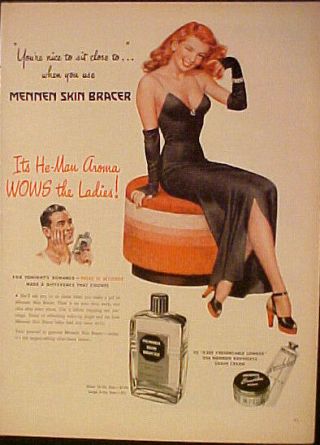 1946 Mennen Shave Cream Skin Bracer Norman Mingo Vintage Pin - Up Type Art Ad