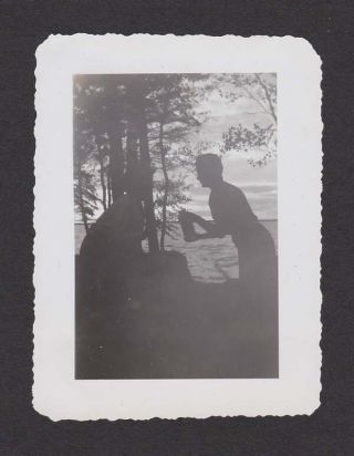 Evening Silhouette 2 Woman Woodland Lake Old/vintage Photo Snapshot - D356