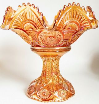 Vintage Marigold Imperial Orange Carnival Glass Punch Bowl W/base
