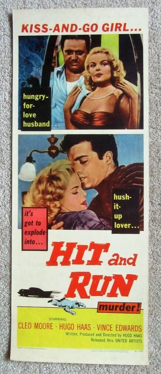 Hit And Run 1957 Insrt Movie Poster Rld Cleo Moore Hugo Haas Ex