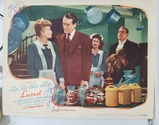 Lucille Ball Signed 1947 Lured Lobby Card Good