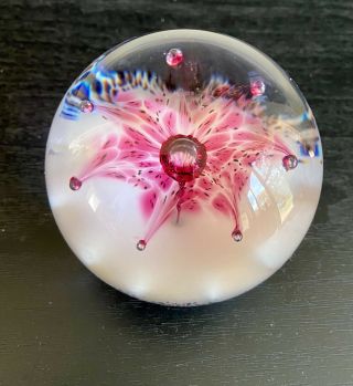 Selkirk Pink Firecracker Signed & Dated Studio Art Glass Paperweight