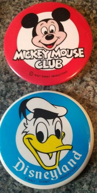 Vintage Disneyland Mickey Mouse Club Member & Donald Duck 3.  5 " Pin Back Button