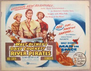 1956 Davy Crockett And The River Pirates Half Sheet Movie Poster