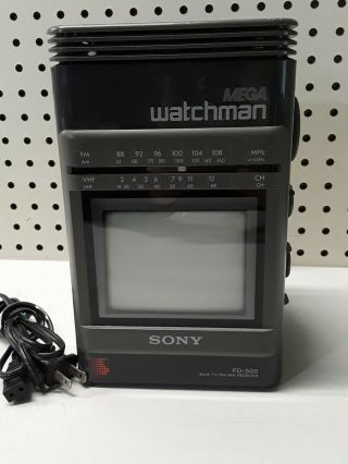 Vintage Sony Mega Watchman Tv & Radio Fd - 500 B & W Tv Am/fm Reciever