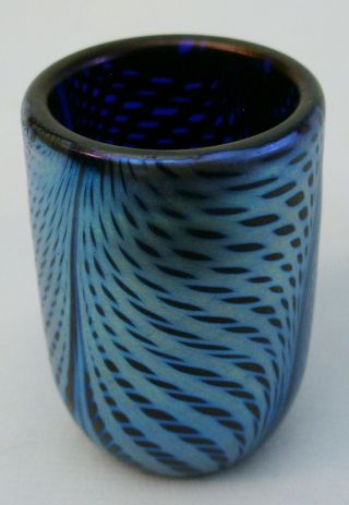 Charles Lotton Art Glass Nthcs Toothpick Holder Peacock Feather