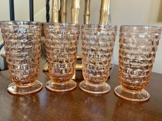 Vintage Set Of 4 Indiana Glass Whitehall Cubist Pink Footed Tumblers