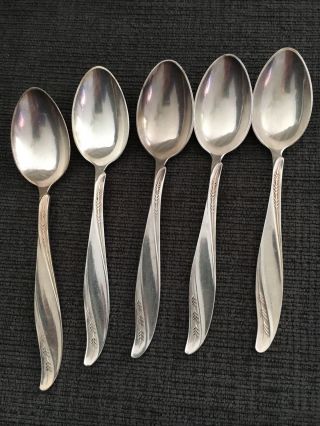 5 Fraget Silverplate Demitasse Spoons Feathers Art Deco Style Euc