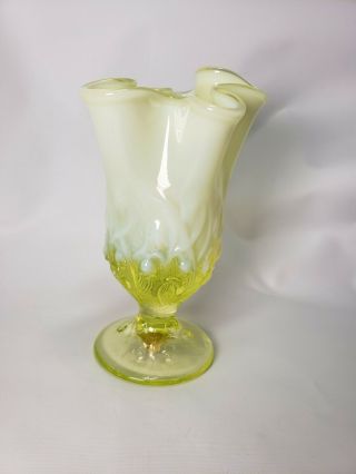 FENTON VASELINE TOPAZ YELLOW OPALESCENT LILY OF THE VALLEY Art Glass vase 3