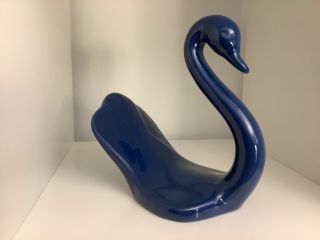 Vintage Blue Ceramic Swan Towel / Soap / Washcloth Holder Bathroom Tray 8 " Long