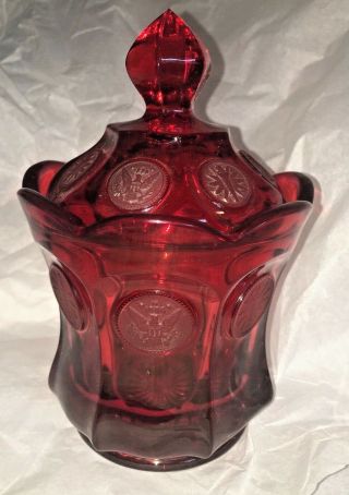 Fostoria Ruby Red Candy Dish With Lid Compote Coin American Centennial Glass