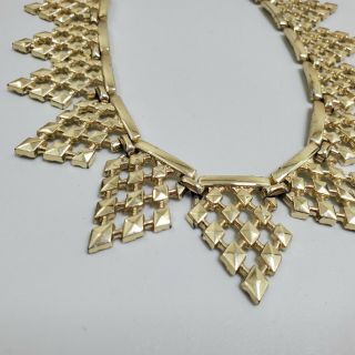 Vintage Necklace Statement Gold Tone Textured Chain Link Art Deco Look