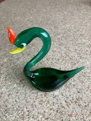 Vintage Murano Italy Small Swan Green Glass 3 " Foil Sticker