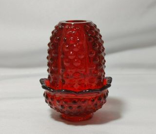 Vintage Fenton Glass Hobnail Ruby Red Fairy Courting Candle Lamp Tea Light 2