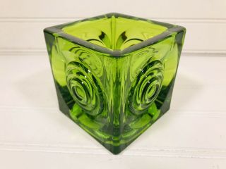 Vintage Green Viking Glass 3 1/2” X 3 3/8”bullseye Votive Candle Cube