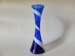 Alrose Italy Cobalt Blue & White Swirl Vase,  Retro Vintage Italian Art Glass