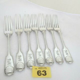 Victorian Silver Plate 7 Dinner Forks Fiddle Thread Shell 8.  25 " Heavy Quality