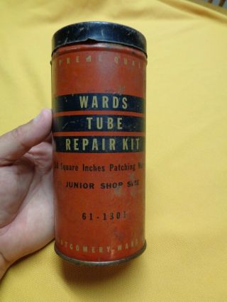 Vintage Wards Junior Shop Size Metal Tire Tube Patch Repair Kit Tin Gas Oil Can