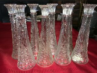 8 Vintage Anchor Hocking Clear Glass Stars & Bars Flower Bud Vases 9 " Wedding