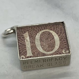 Old Vintage Sterling Silver Emergency 10 Shilling Note Charm 2.  32 Grams 15x12mm