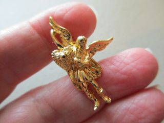 Vintage Gold Tone Kirks Folly Raphael Angel Cherub Heart Lapel Brooch Pin Badge